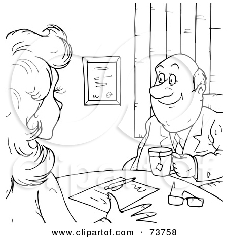 Black And White Outline Of A Man And Woman In A Business Mee   