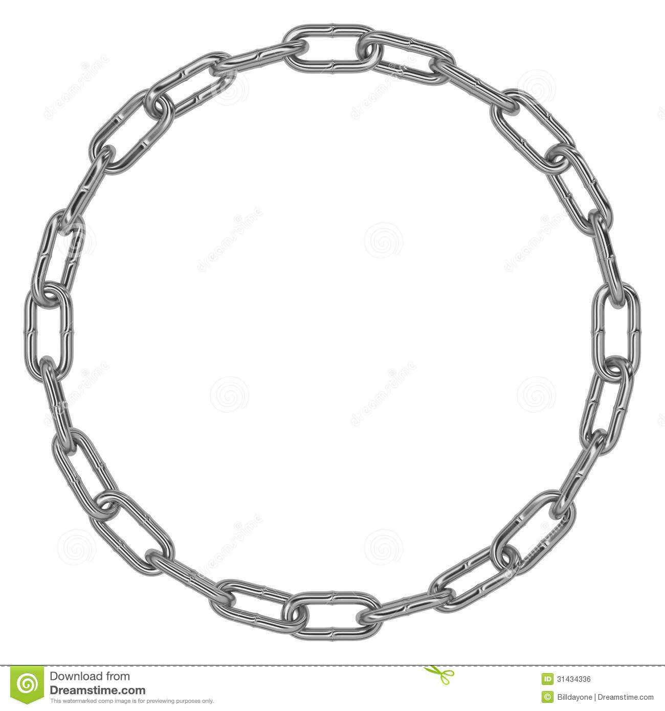 Chain Links Making A Circular Chrome Figure On White Background