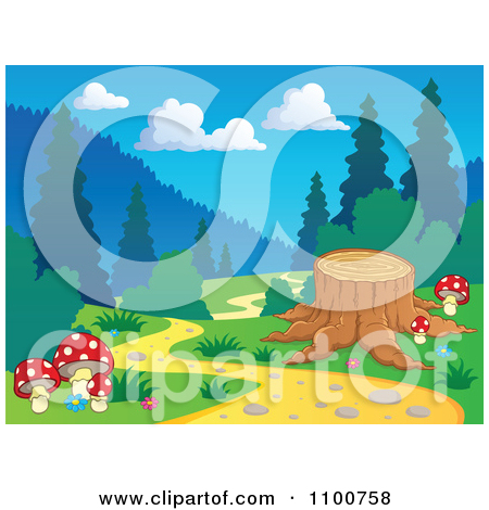Clipart Of A 3d Deforested Landscape And Stump With A Shadow Of A Tree