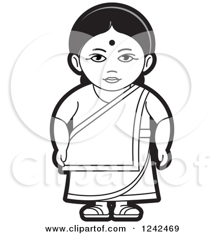 Clipart Of A Black And White Indian Lady 5   Royalty Free Vector    