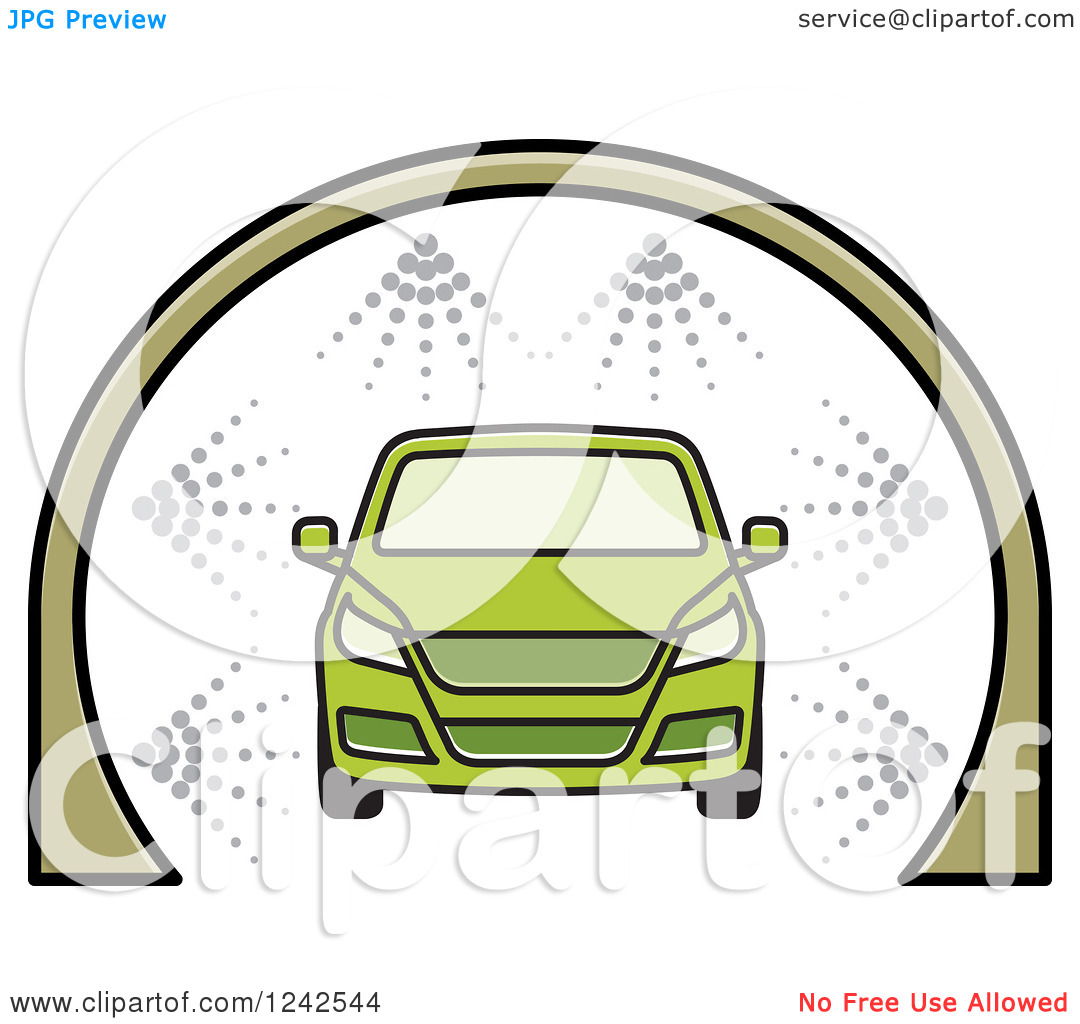 Clipart Of A Green Automobile In A Car Wash   Royalty Free Vector    