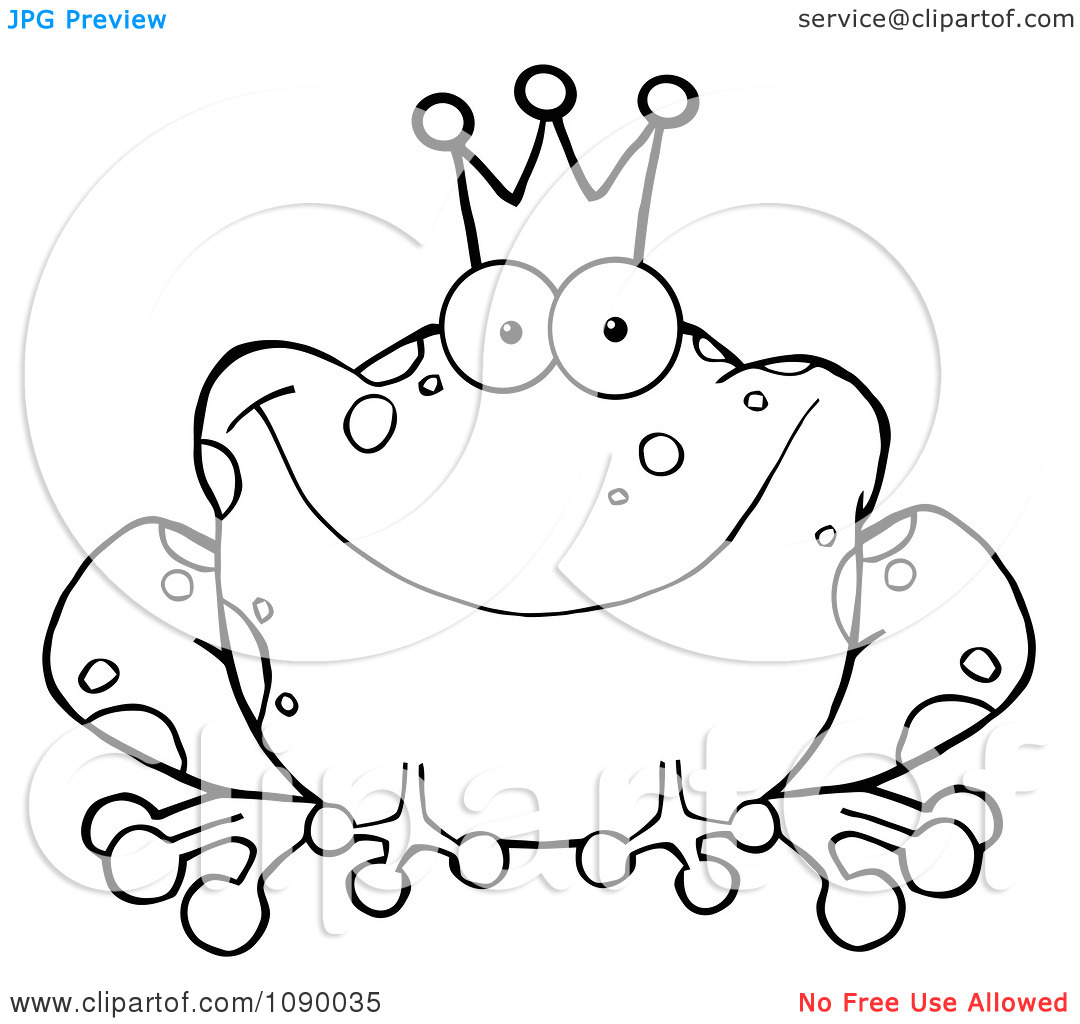 Clipart Outlined Fairy Tale Frog Prince Wearing A Crown   Royalty Free