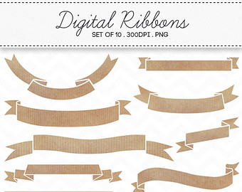 Digital Kraft Paper Ribbons Brown B Anner Clipart   Instant Download    