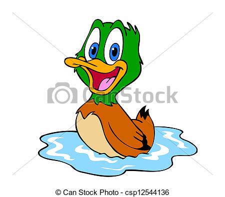 Drawn Cartoon Of A Little Duck In Pond Csp12544136   Search Clipart