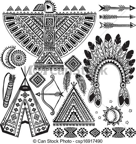 Eps Vectors Of Tribal Native American Set Of Symbols   Tribal Vintage    