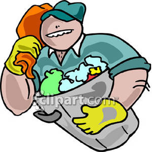Garbage Man Carrying A Trashcan   Royalty Free Clipart Picture