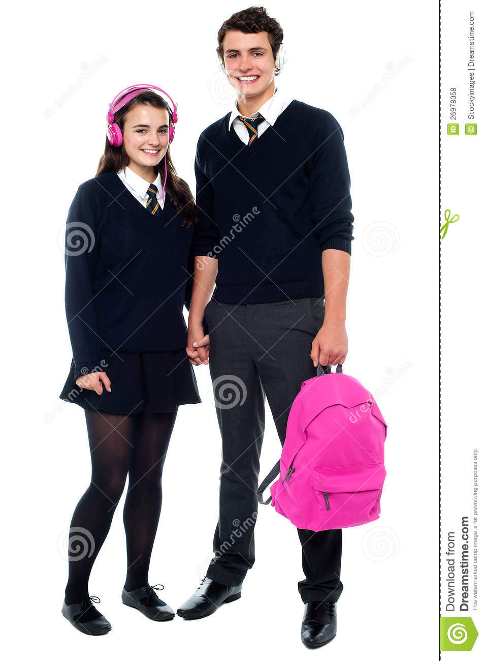     Holding Pink Backpack Posing With Female Student  Full Length Shot