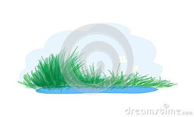 Simple Hand Drawn Vector Illustration Of A Pond With Grasses And