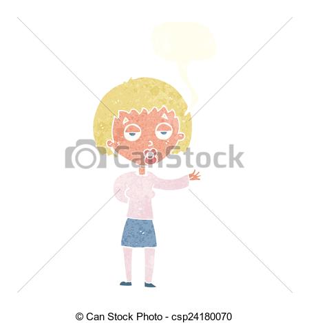 Vector   Cartoon Bored Woman With Speech Bubble   Stock Illustration