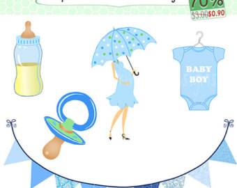 70  Off Sale Clip Art Blue Baby Shower Boy 5 Digital Images Banner Mom    