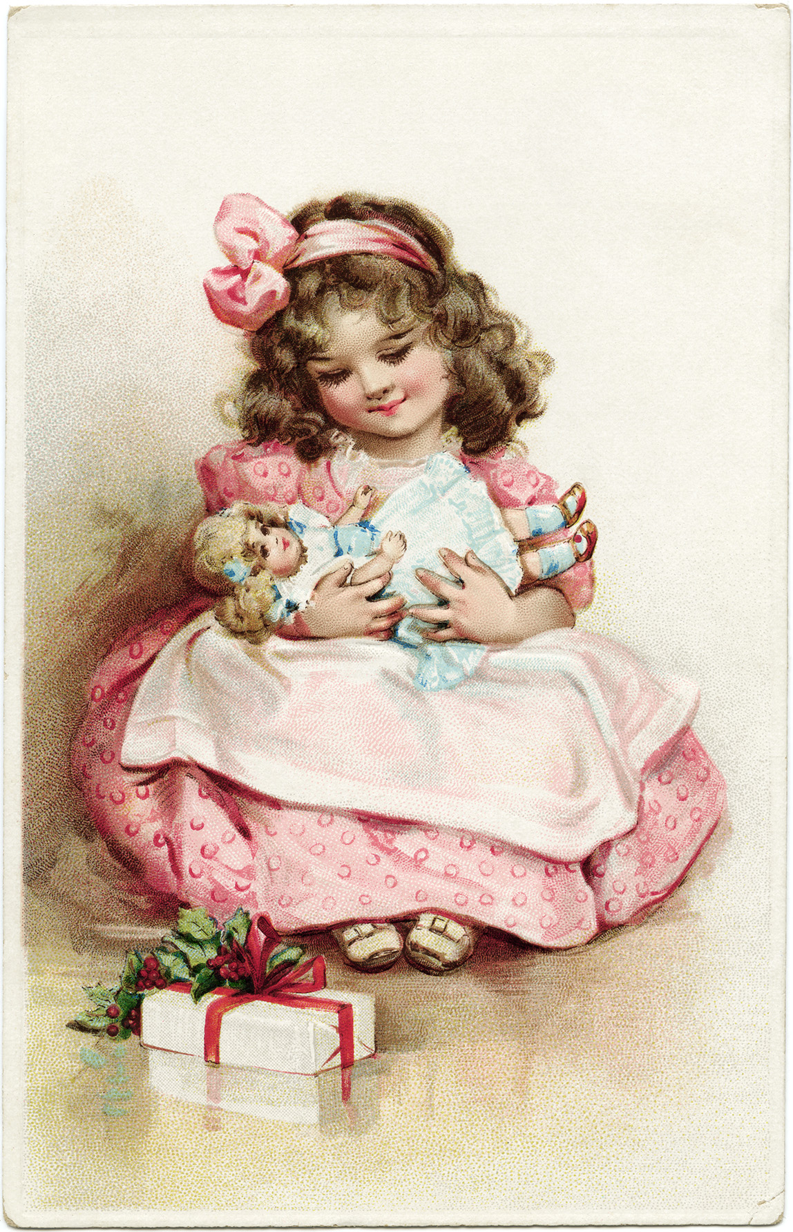 And Doll Clipart Girl Holding Dolly Image Vintage People Clip Art