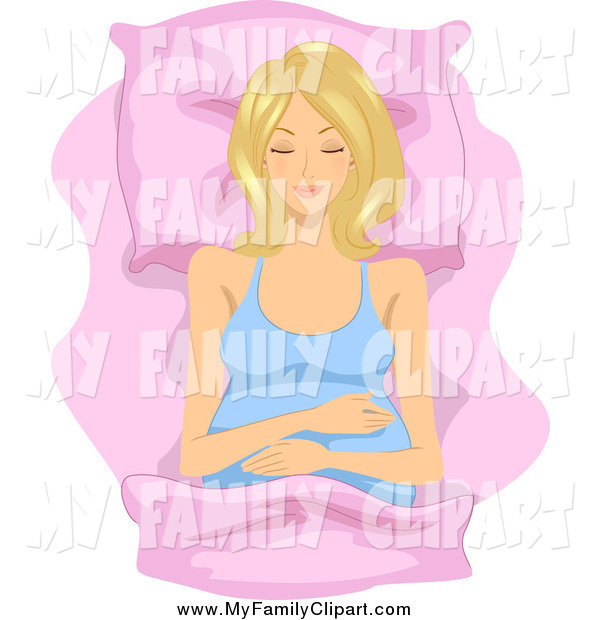 Art Of A Blond Pregnant Woman Sleeping On Her Back Over Pink Sheets