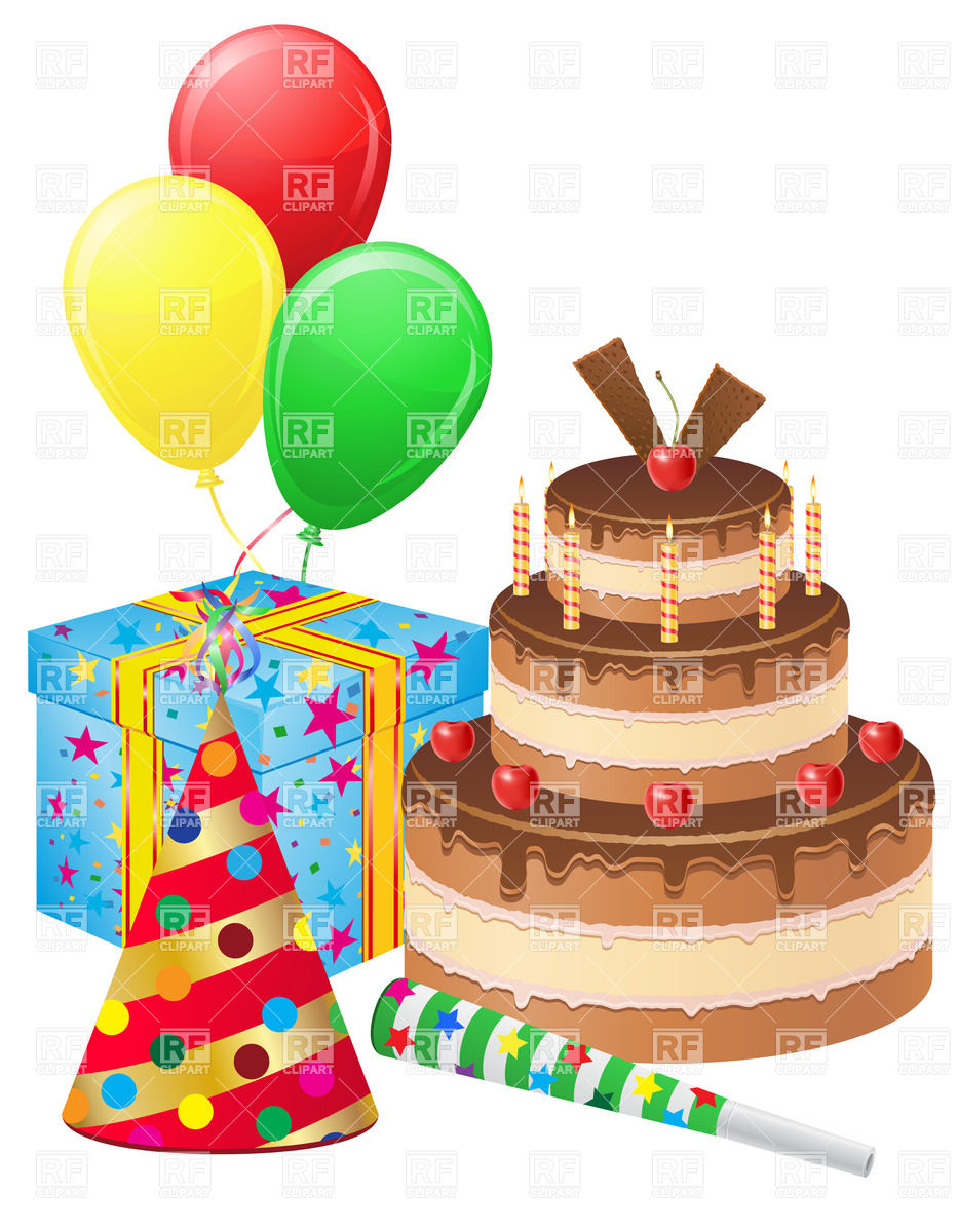 Birthday Cake Gift Balloons And Hat 21018 Download Royalty Free    
