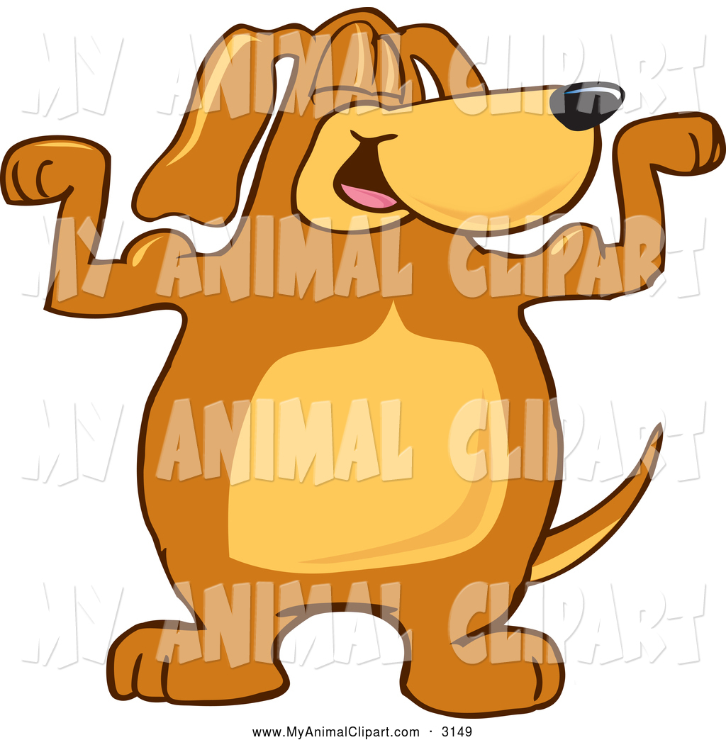     Brown Dog Mascot Cartoon Character Flexing His Bicep Arm Muscles