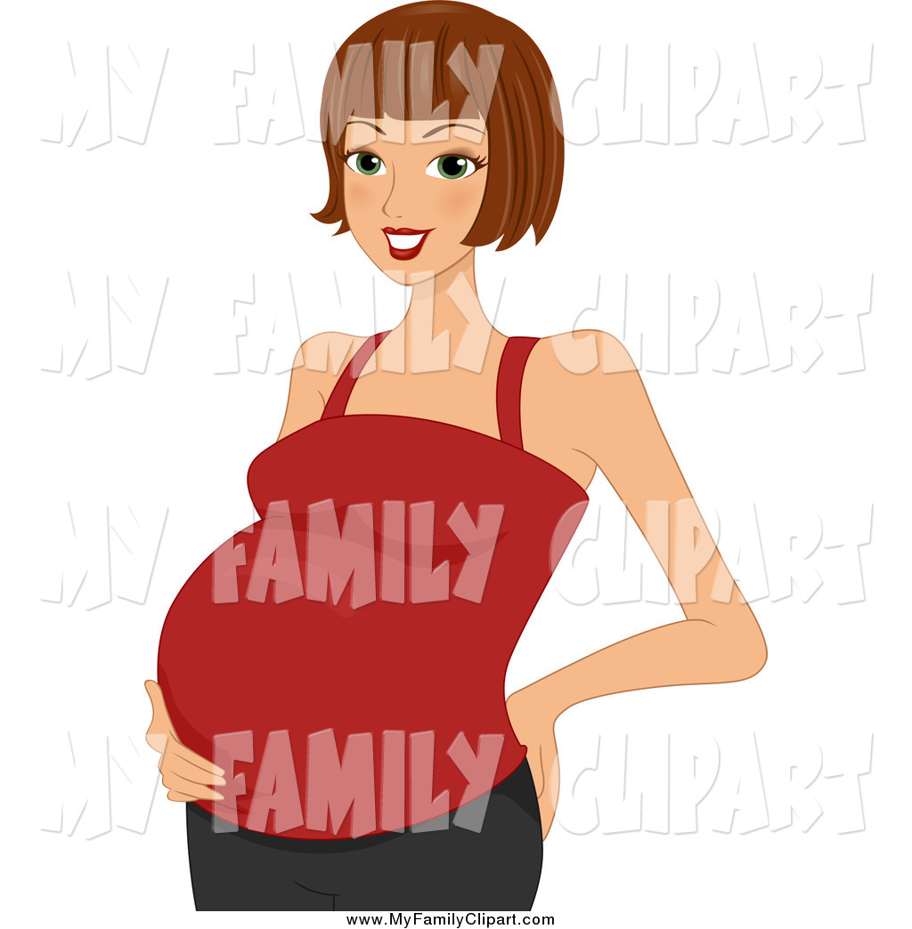 Brunette White Pregnant Woman In A Red Tank Top Pregnant Woman    