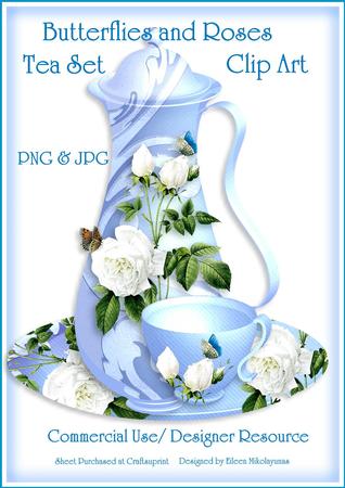 Butterflies And Roses Tea Set Clip Art Both Jpg And Png Form By Eileen