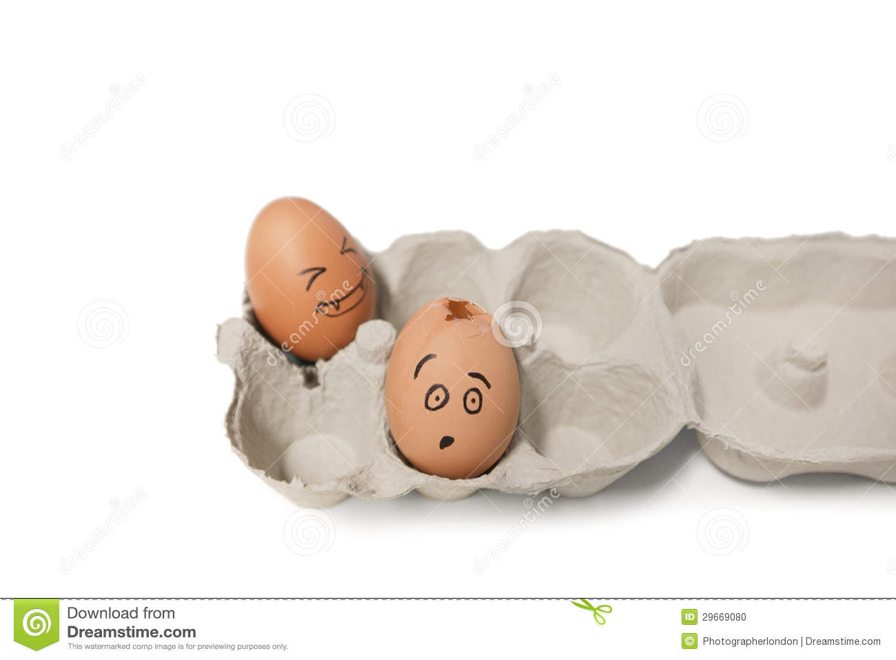 Carton Of Brown Eggs With One Cracked Egg Stock Photo   Image
