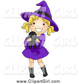 Clip Art Of A Cute Blond White Halloween Girl In A Witch Costume    