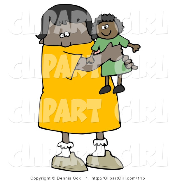 Clip Art Of A Little Black Girl Child Holding And Hugging Her Doll Toy