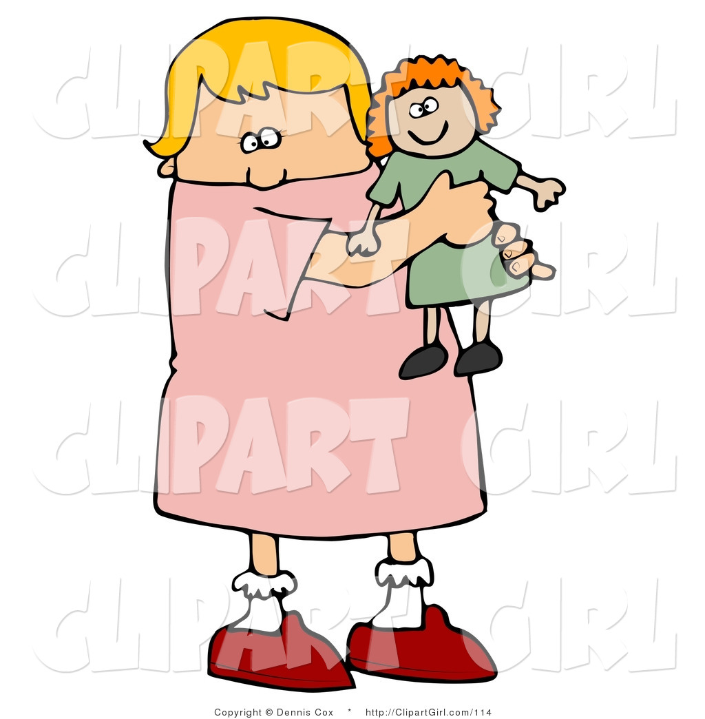 Clip Art Of A Little Blond White Girl Child Holding And Hugging Her