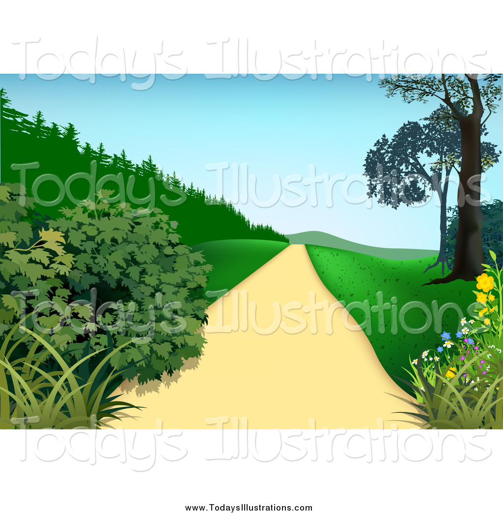 Clipart Of A Path With Bushes Trees And Hills By Dero    9811