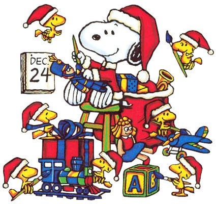 Dec  24th   Santa Claus Snoopy And Lots Of Woodstocks As Elves With