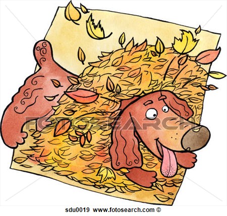 Dog Playing In A Pile Of Autumn Leaves Sdu0019   Search Vector Clipart