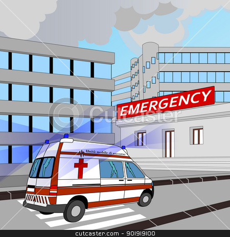 Emergency Stock Vector Clipart Ambulance With Flashing Lights In The