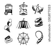 Entertainment Park Black And White Icons Set Isolated Vector Clipart