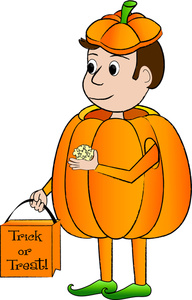 Halloween Costume Clipart Image   A Cartoon Kid In A Pumpkin Costume