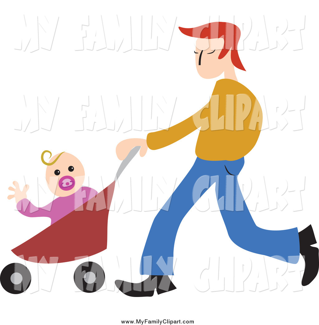 Larger Preview  Clip Art Of A Red Haired White Father Pushing His Baby    