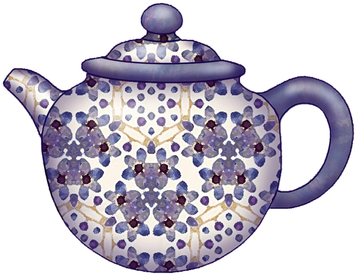 Little Tea Pot With The Purple Wood Roses Pattern Theme   Clip Art    