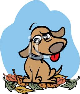     Of A Dog Sitting On A Pile Of Leaves   Royalty Free Clipart Picture