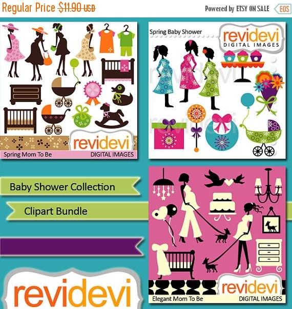 On Sale Half Price Baby Shower Collection Clipart Bundle   Mom To Be