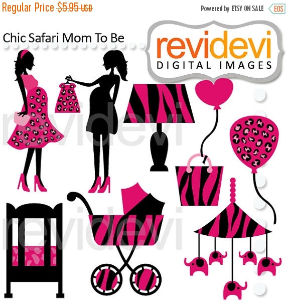 On Sale Half Price Pink Safari Mom To Be Clipart   Instant Download