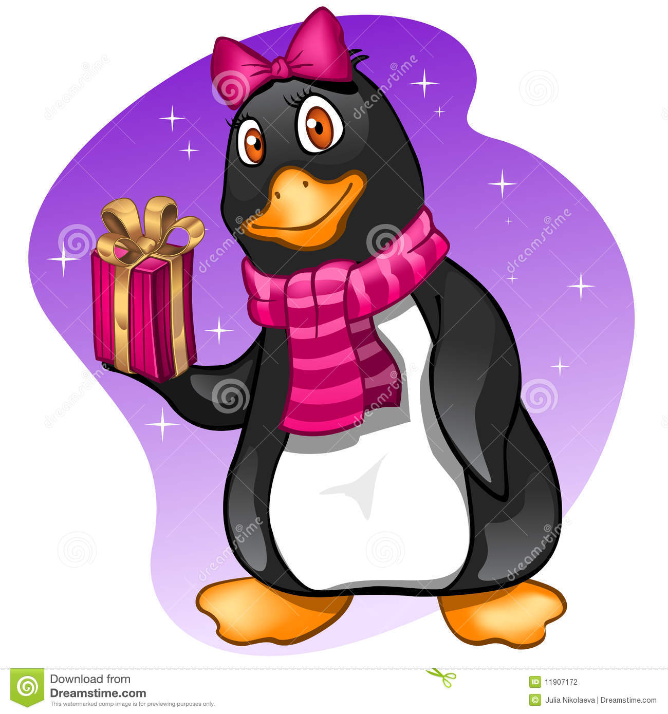 Penguin Girl With Present On Purple Background Mr No Pr No 2 1684 1