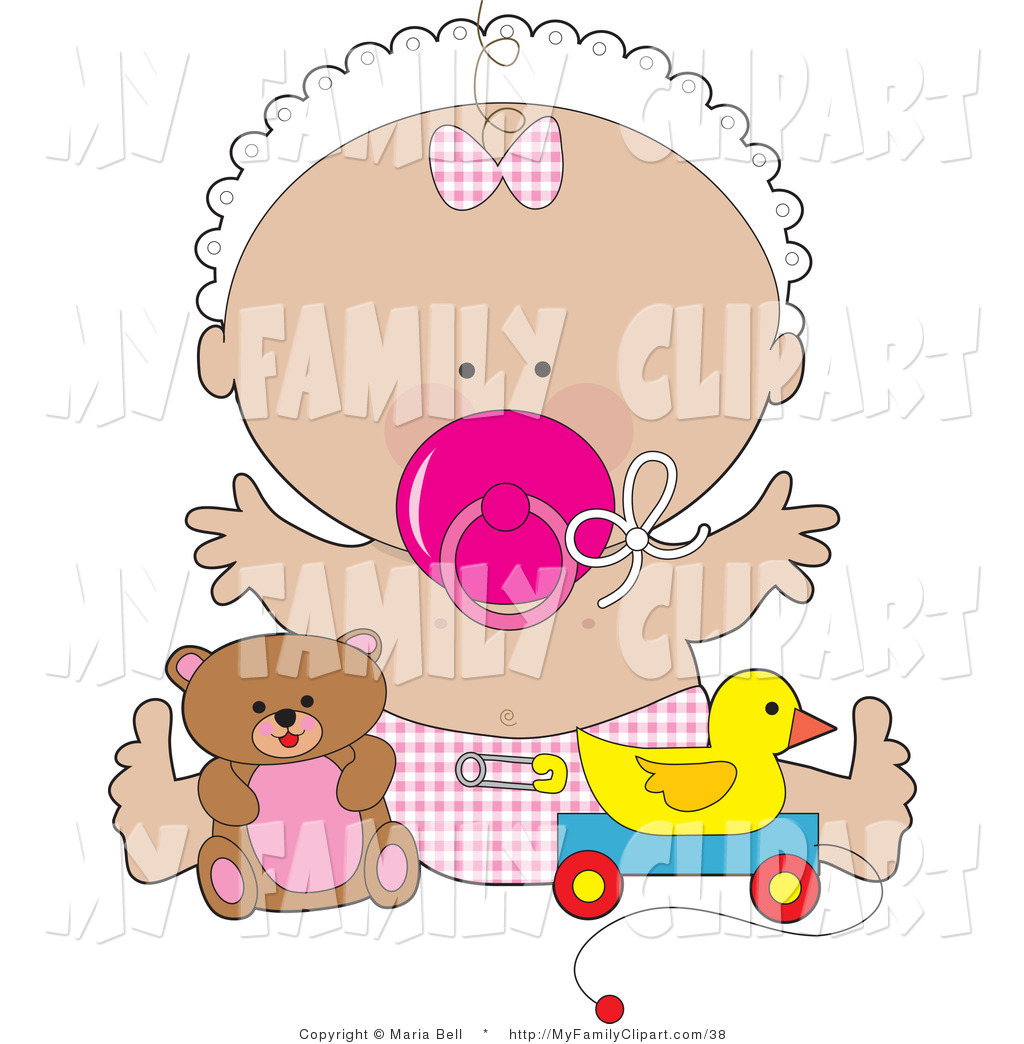     Pink Pacifier And Holding Her Arms Out While Playing With Toys In A
