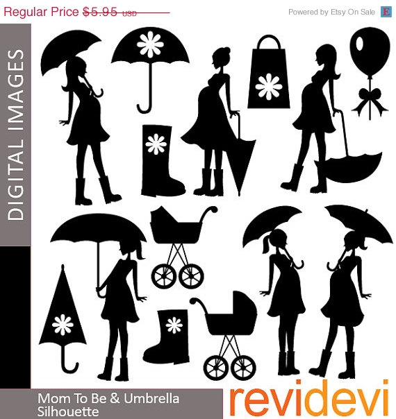 Pregnant Woman Clipart Mom To Be And Umbrella By Revidevi On Etsy