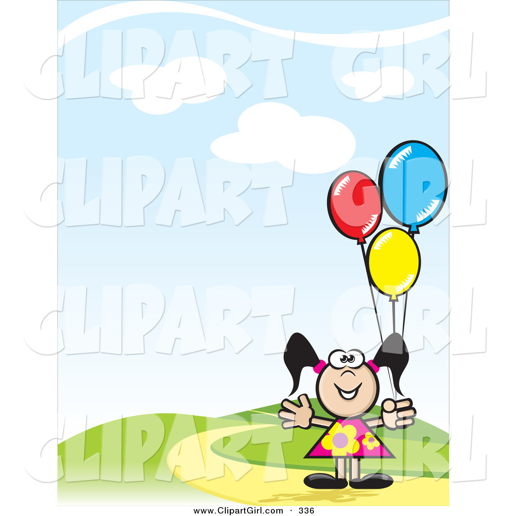 Preview  Clip Art Of A Happy Young Girl In A Floral Dress Holding