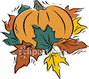 Pumpkin In A Pile Of Leaves Royalty Free Clipart Picture