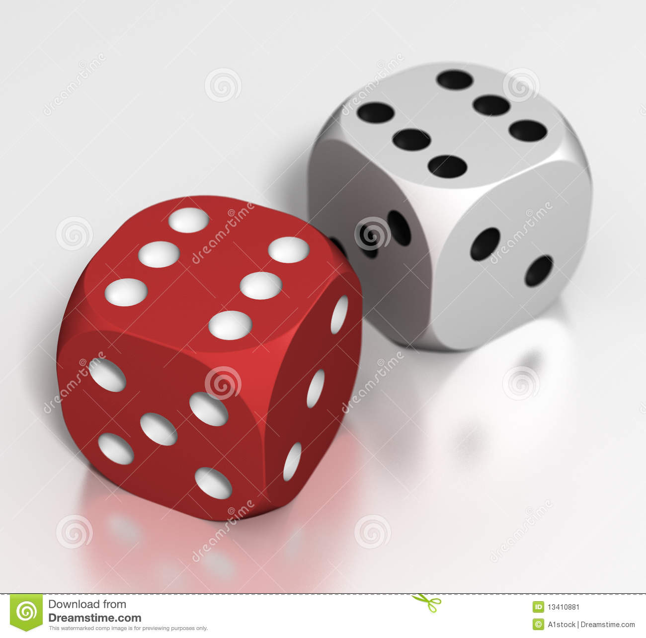Red And White Dice Both Throw With Six Turned Up