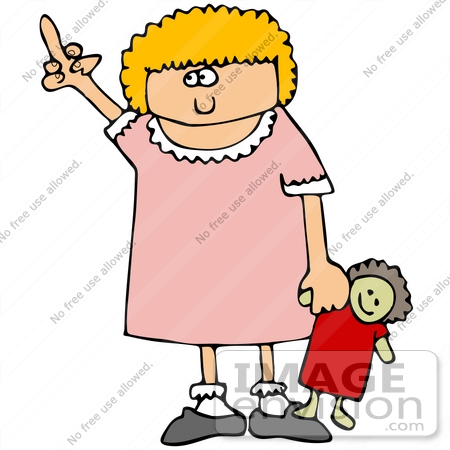 Royalty Free Clipart Of An Obnoxious Little Girl Holding Her Doll And