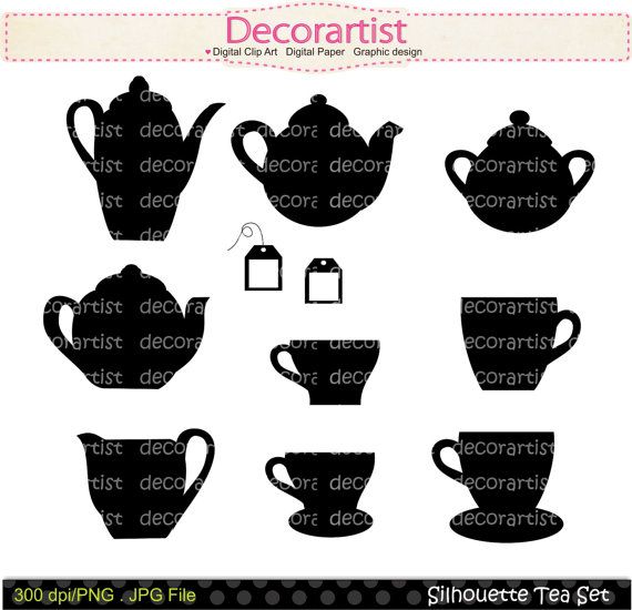 Silhouette Tea Party Clip Art Tea Set  Black Tea Cup Tea Pot    