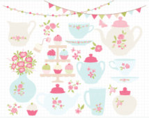     Tea Set   Rose Tea Set   Tea Party Clip Art   Digital Clipart