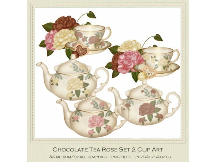 Teddy Bear Tea Clip Art   Chocolate Tea Rose Set 2 Clip Art By Cuddle    