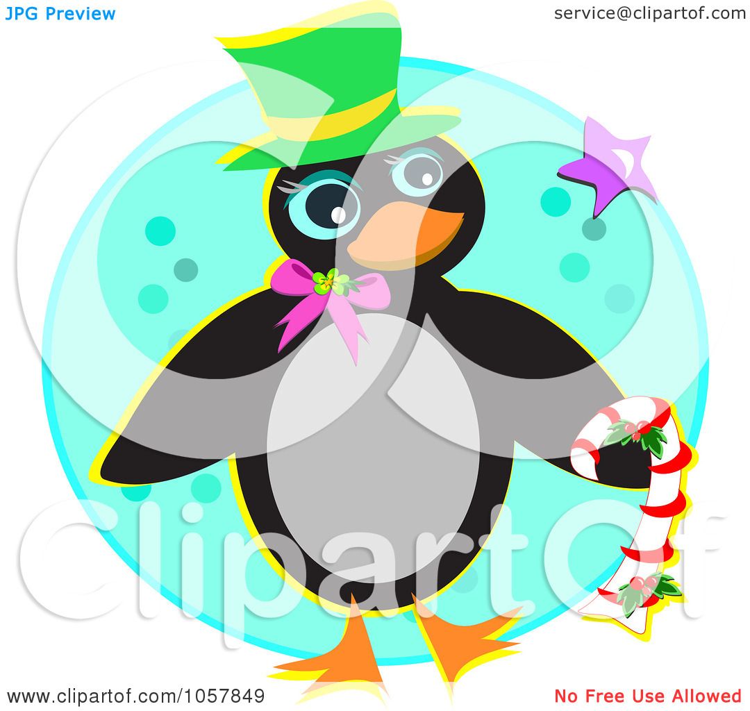 Vector Clip Art Illustration Of A Christmas Penguin On A Blue Circle