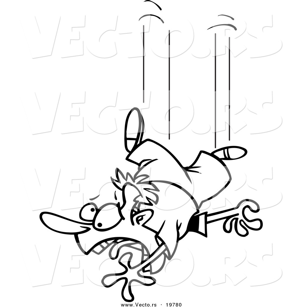 Vector Of A Cartoon Falling Man   Outlined Coloring Page By Ron    