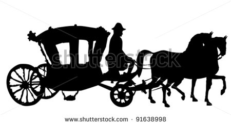Whip Horse And Carriage Silhouettes Isolated On White Rococo Style