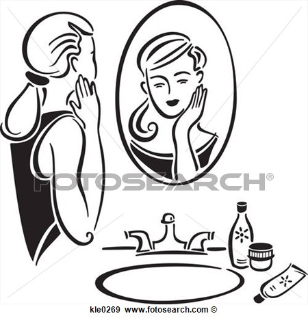 Woman Cleaning Her Face Over The Sink Kle0269   Search Vector Clipart