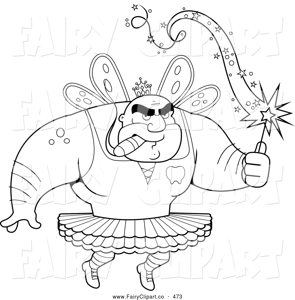  Art Of A Black And White Coloring Page Of A Strong Manly Tooth Fairy    